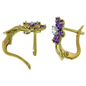 1.1 Carat 14K Solid Yellow Gold Daisy Amethyst Diamond Earrings