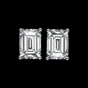 3 CARAT LAB CREATED DIAMOND STUD EARRINGS EMERALD CUT PAIR CERTIFIED WHITE GOLD