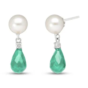8.7 Carat 14K Solid White Gold Stud Earrings Diamond, Emerald Pearl