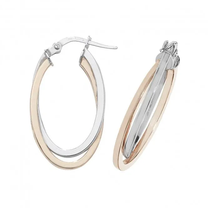 9ct Rose and White Gold Oval Double Hoop Earrings ER1012R
