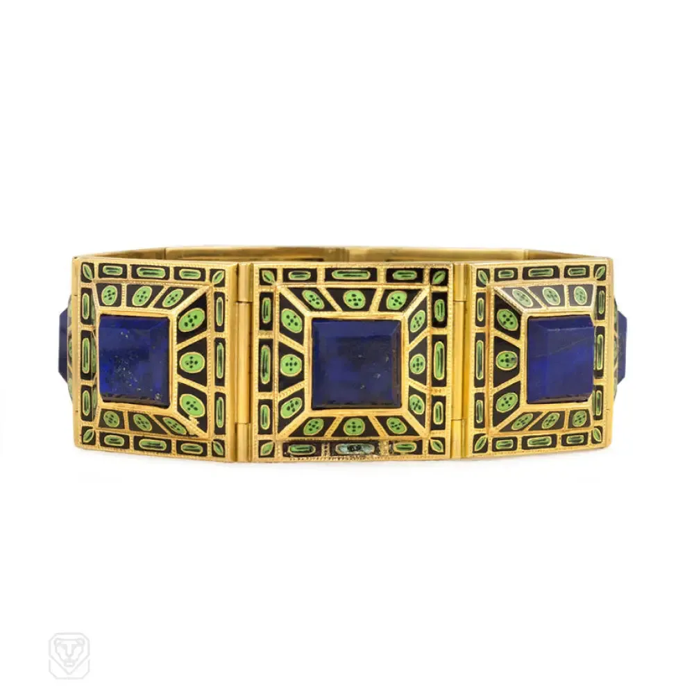 Antique enamel archaeological revival bracelet, France