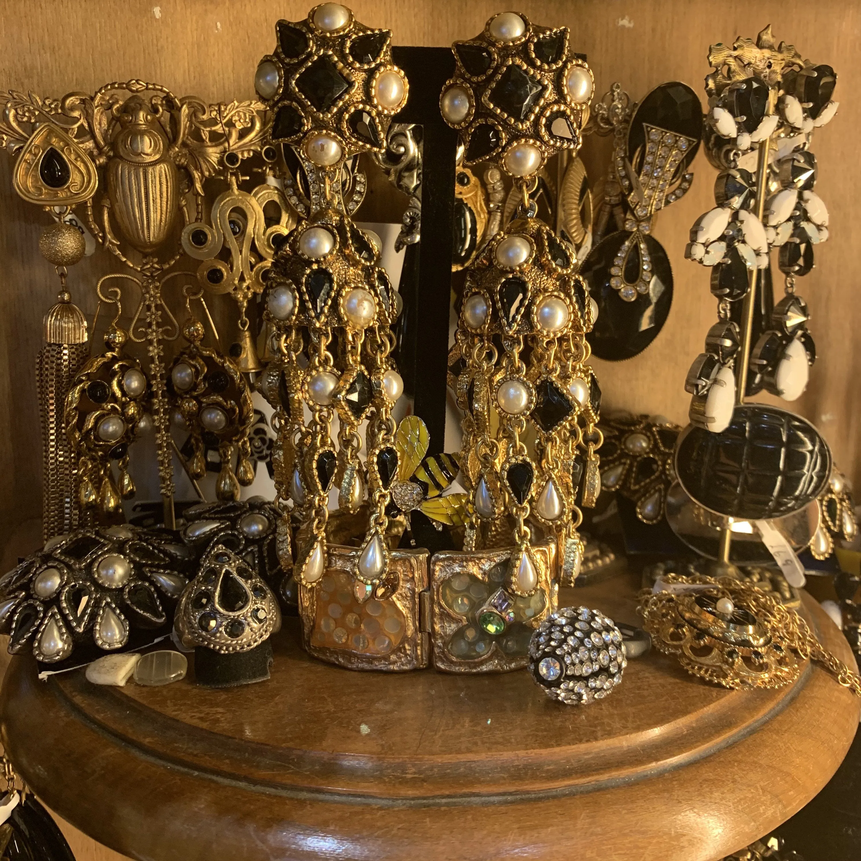 Black pearl chandelier clip on earring by Satellite