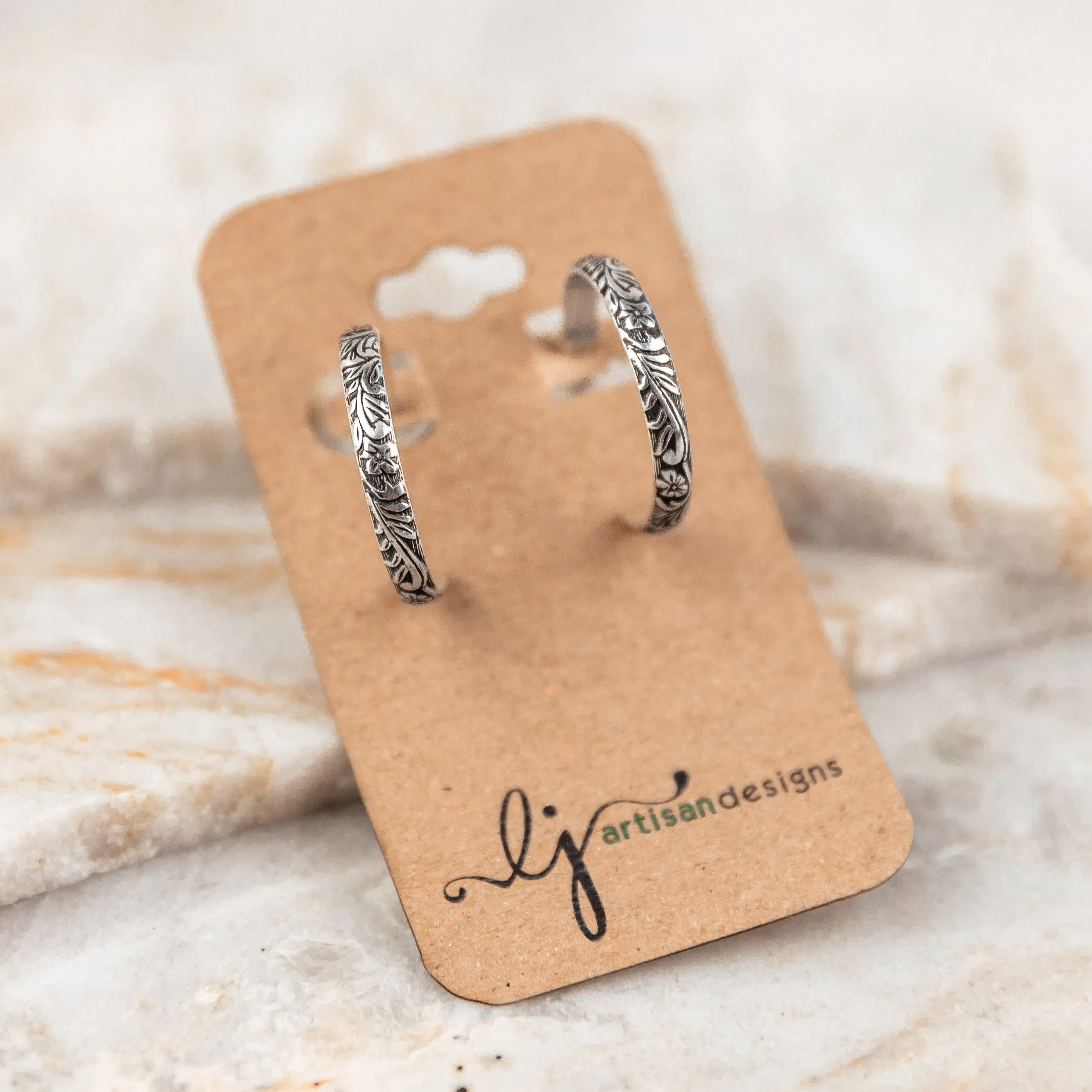 Carly Embossed Silver Hoop Earrings
