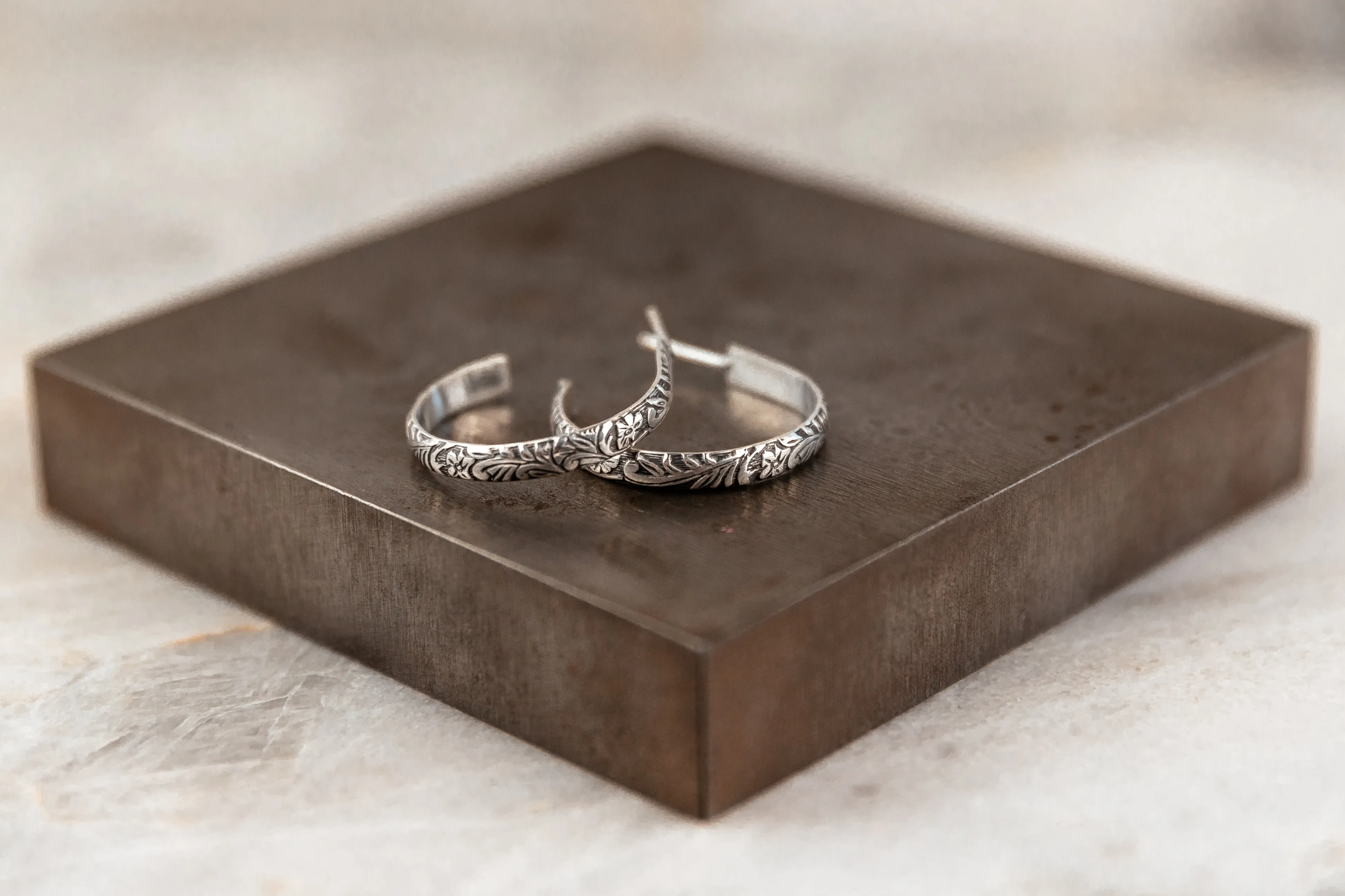Carly Embossed Silver Hoop Earrings