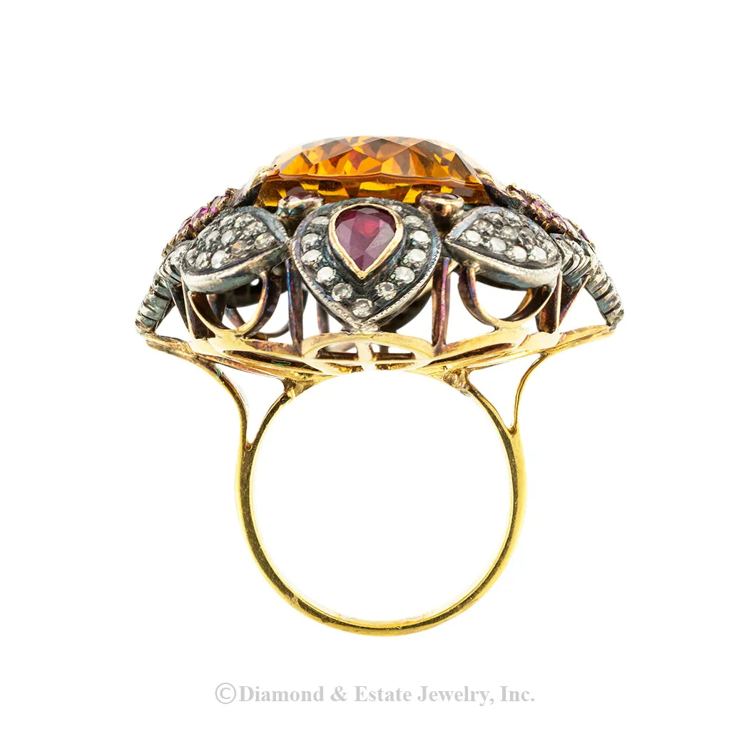 Citrine Diamond Ruby Cocktail Ring