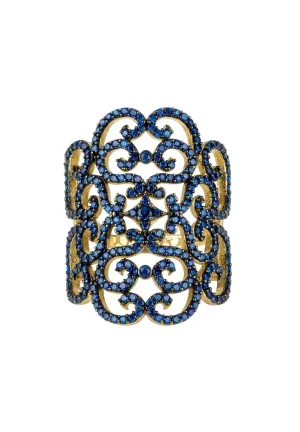 Countess Filigree Cocktail Ring Sapphire Blue Gold