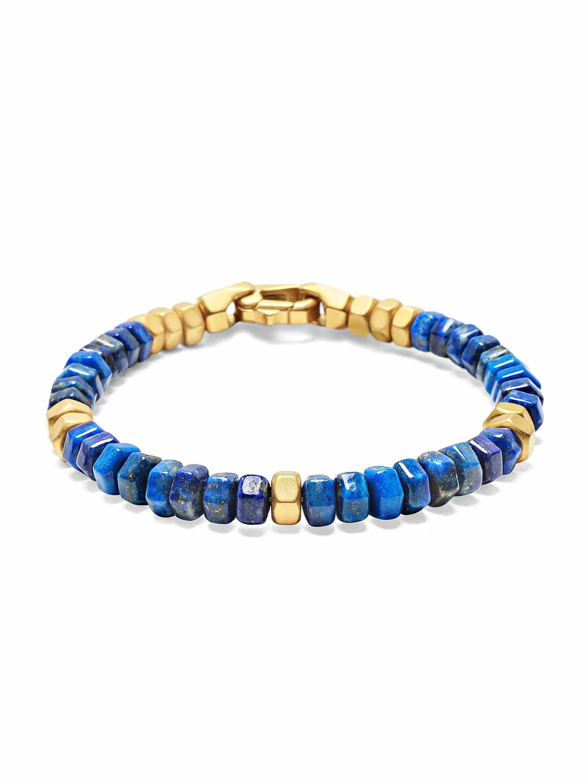 Men's Hexagon Beaded Bracelet with Blue Lapis and Gold