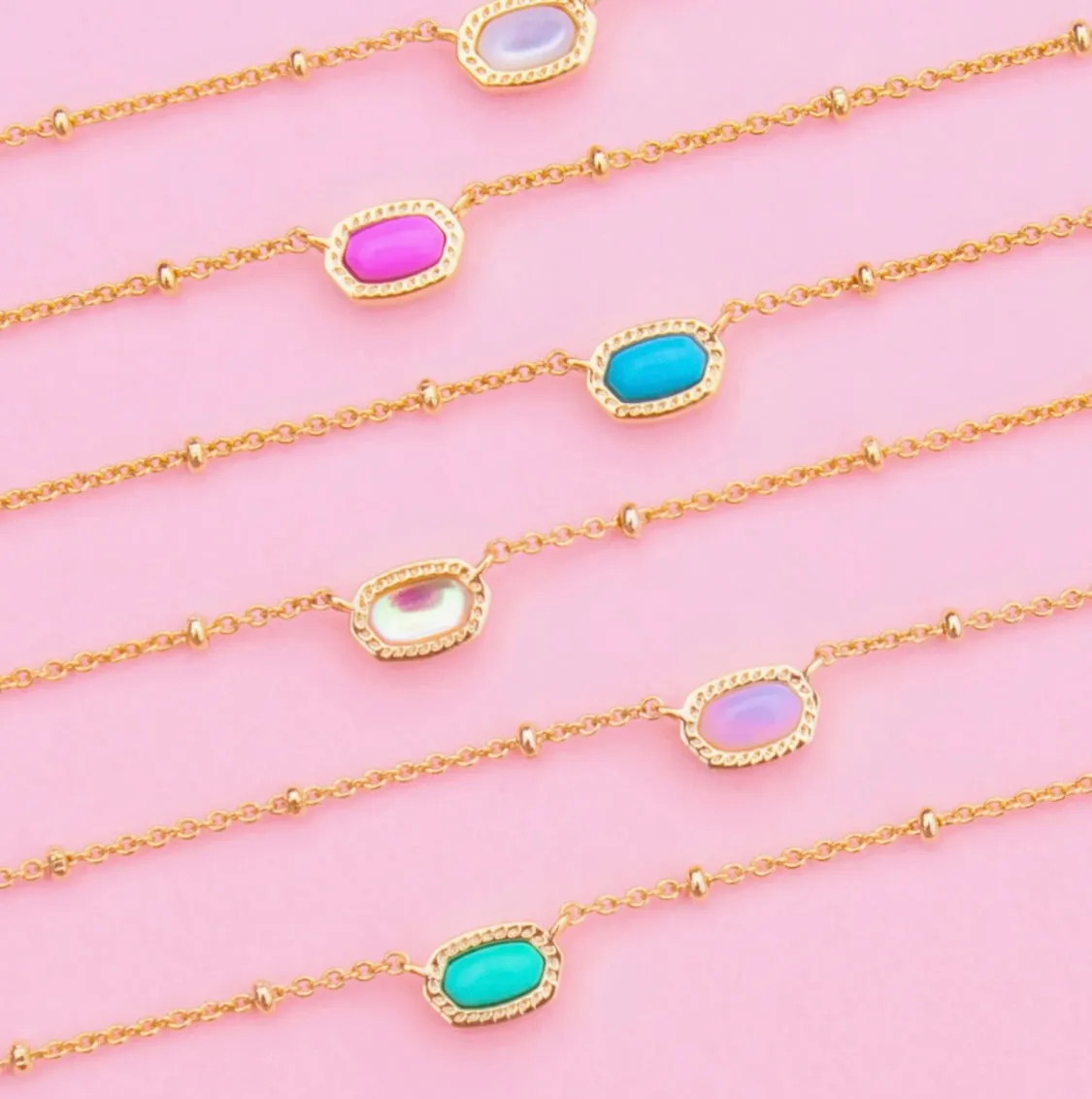 Mini Elisa Gold Satellite Short Pendant Necklace in Pink Opal Crystal