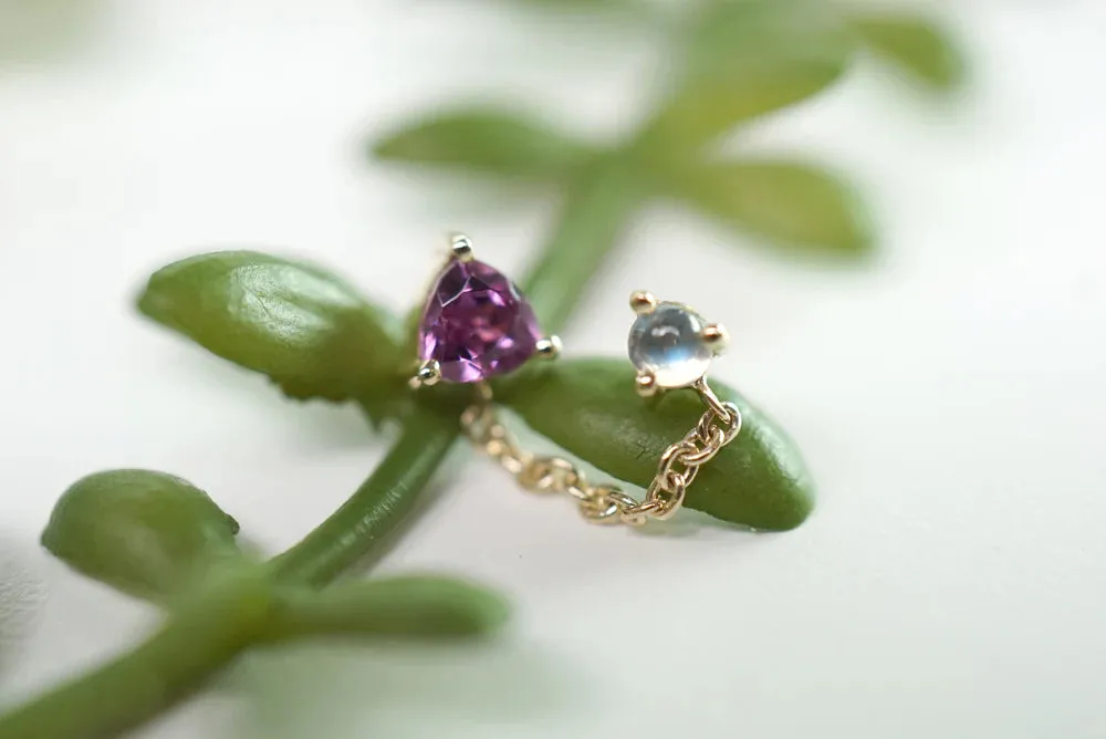 MODERN MOOD GEMINI - RHODOLITE GARNET TRILLION AND MOONSTONE