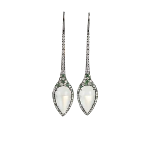 Moonstone, Demantoid, and Diamond Earrings