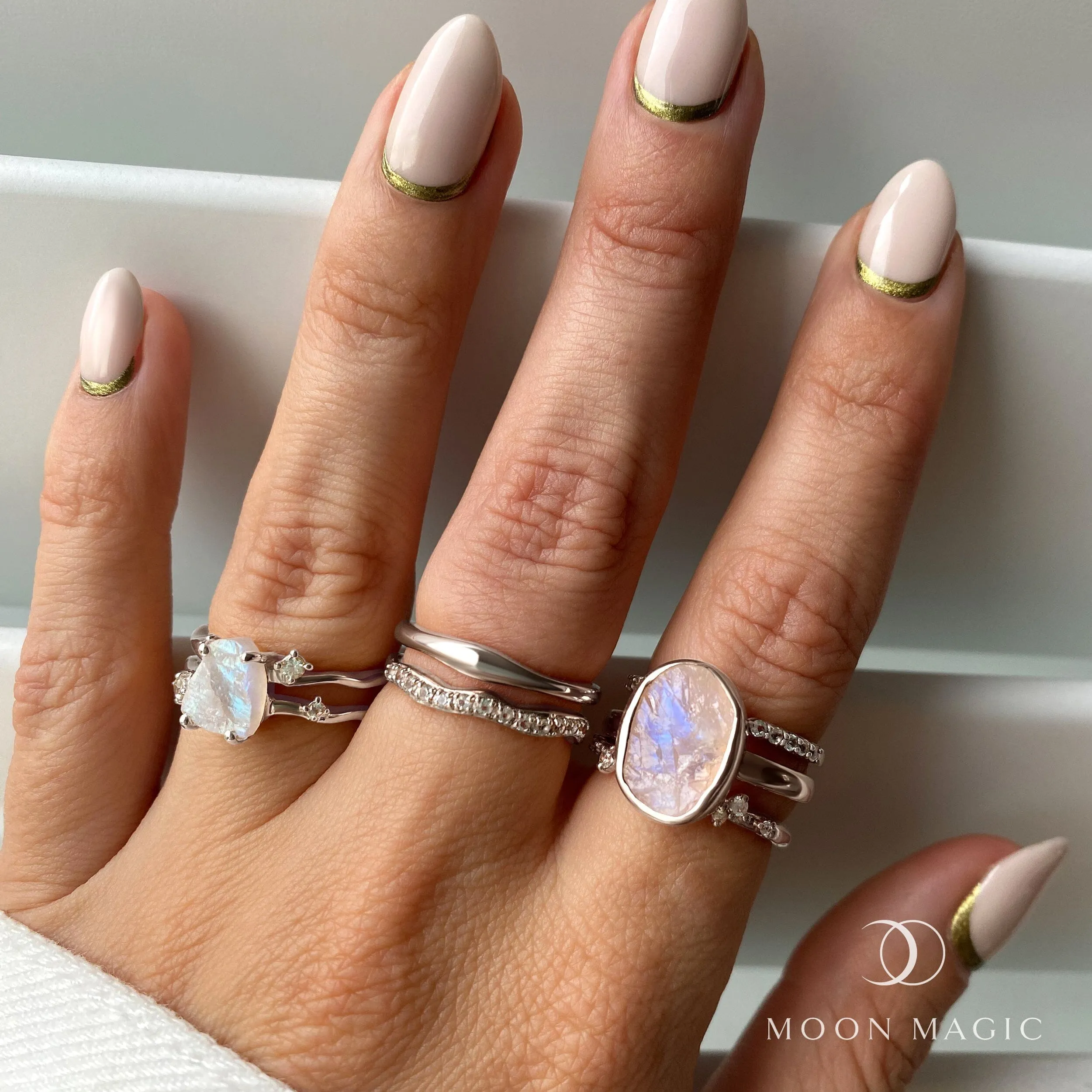 Moonstone Enfolded Ring & Stardust Band