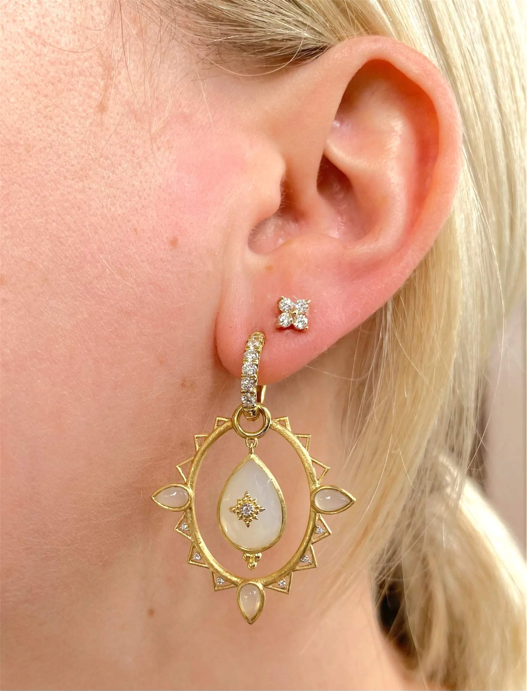 Moonstone with Diamond Center Earring Charms