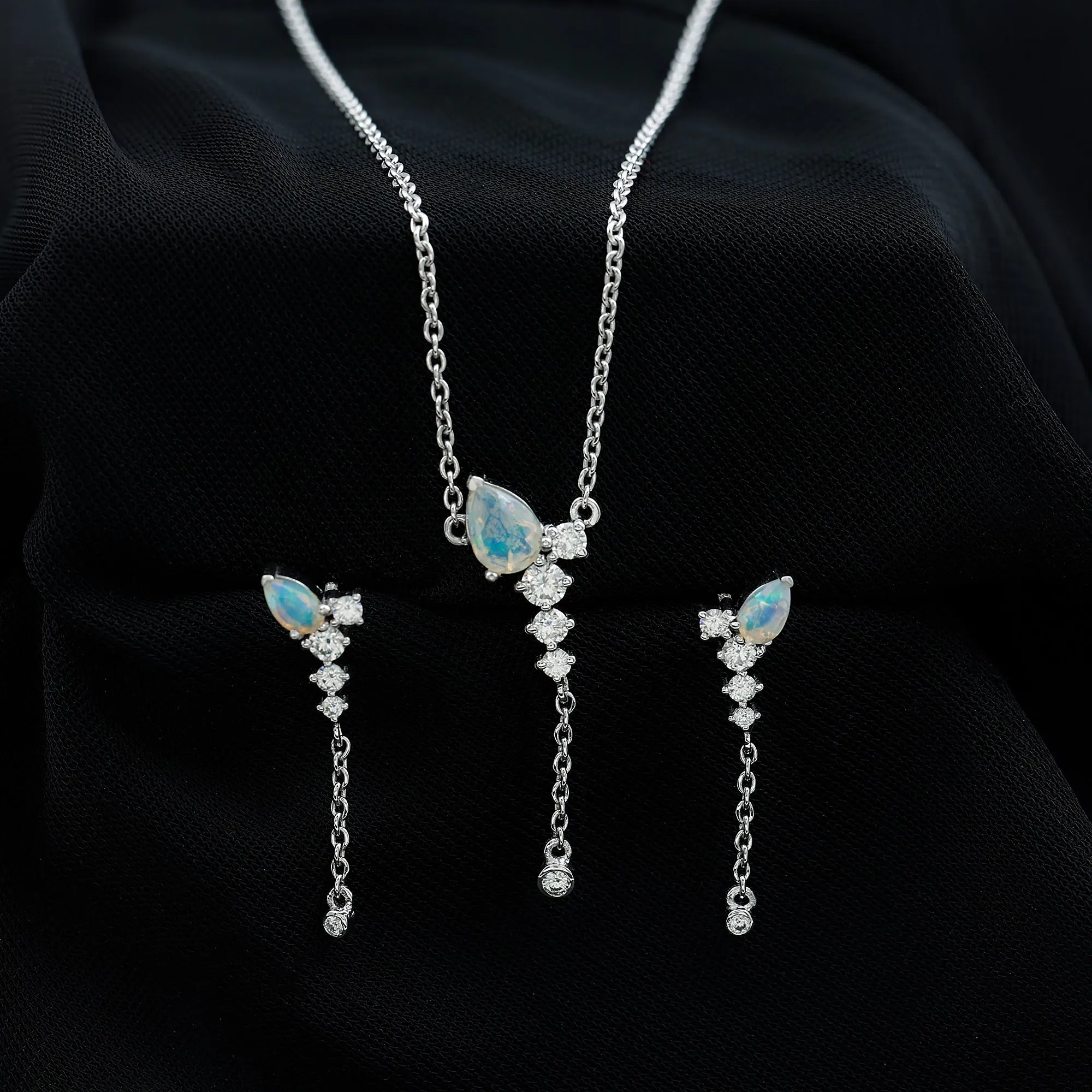 Natural Ethiopian Opal Teardrop Jewelry Set with Moissanite