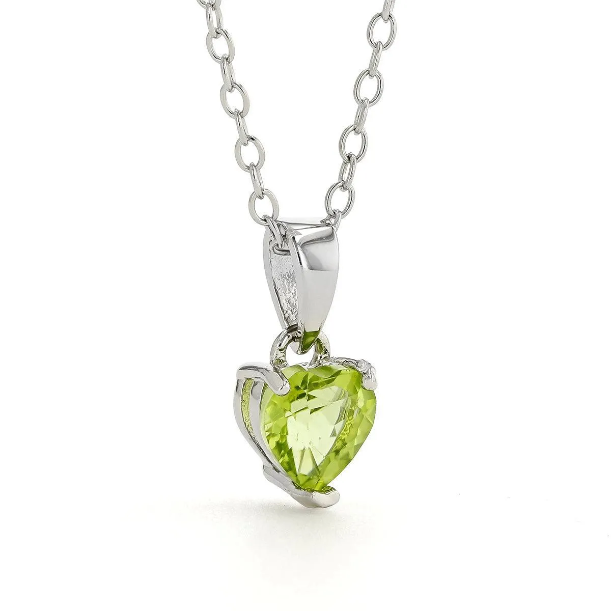 Natural Peridot Rhodium Heart Necklace