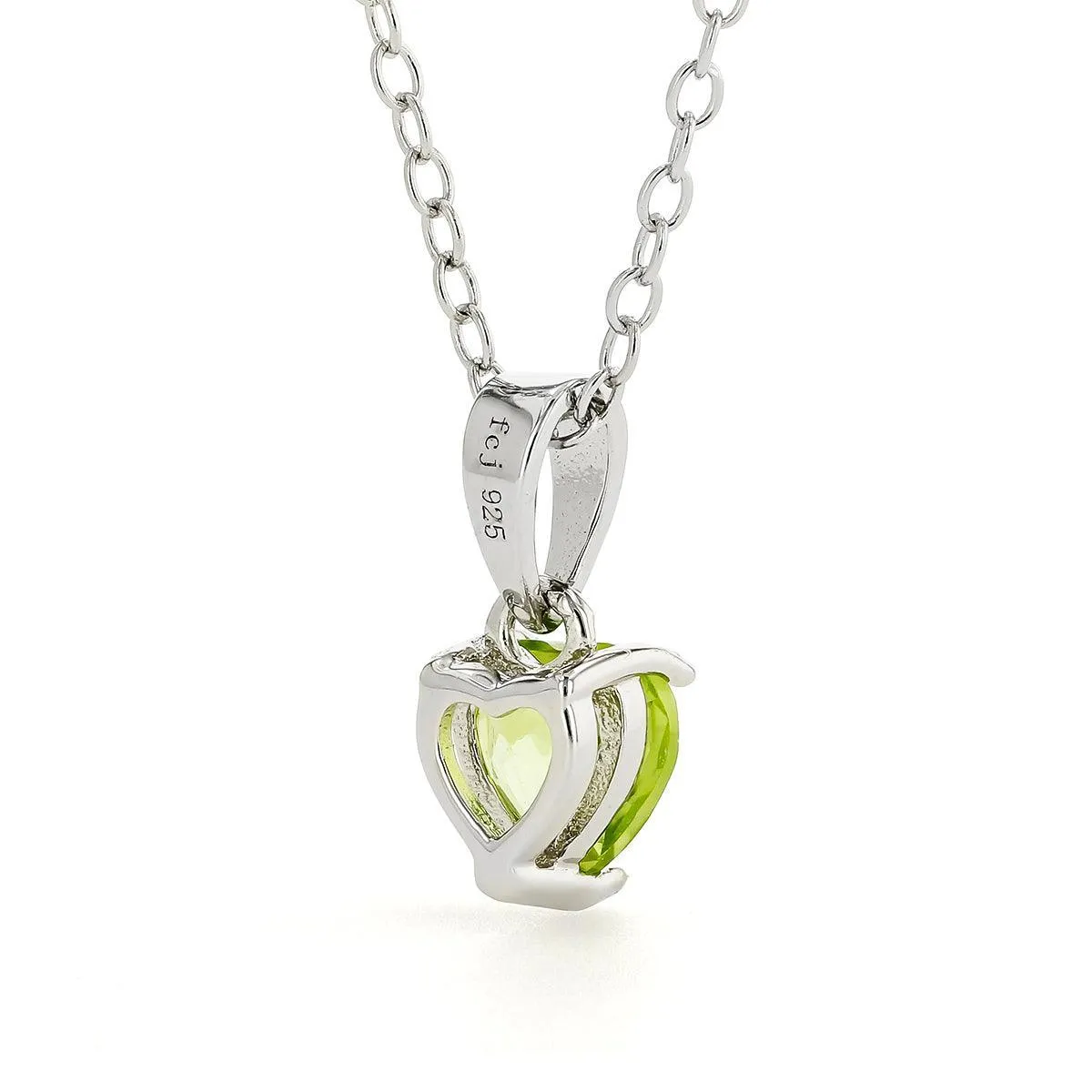 Natural Peridot Rhodium Heart Necklace
