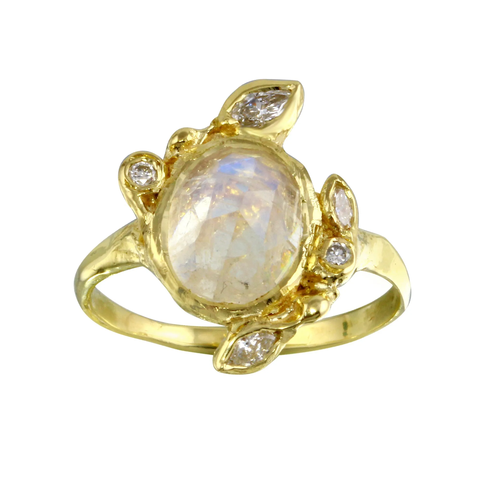 Oval Moonstone Leaf Ring