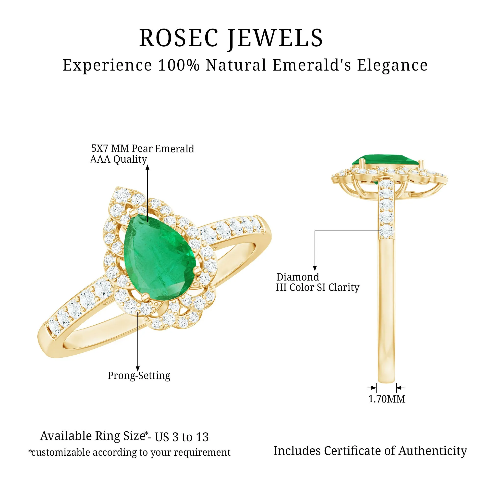 Pear Shaped Emerald Cocktail Ring with Diamond