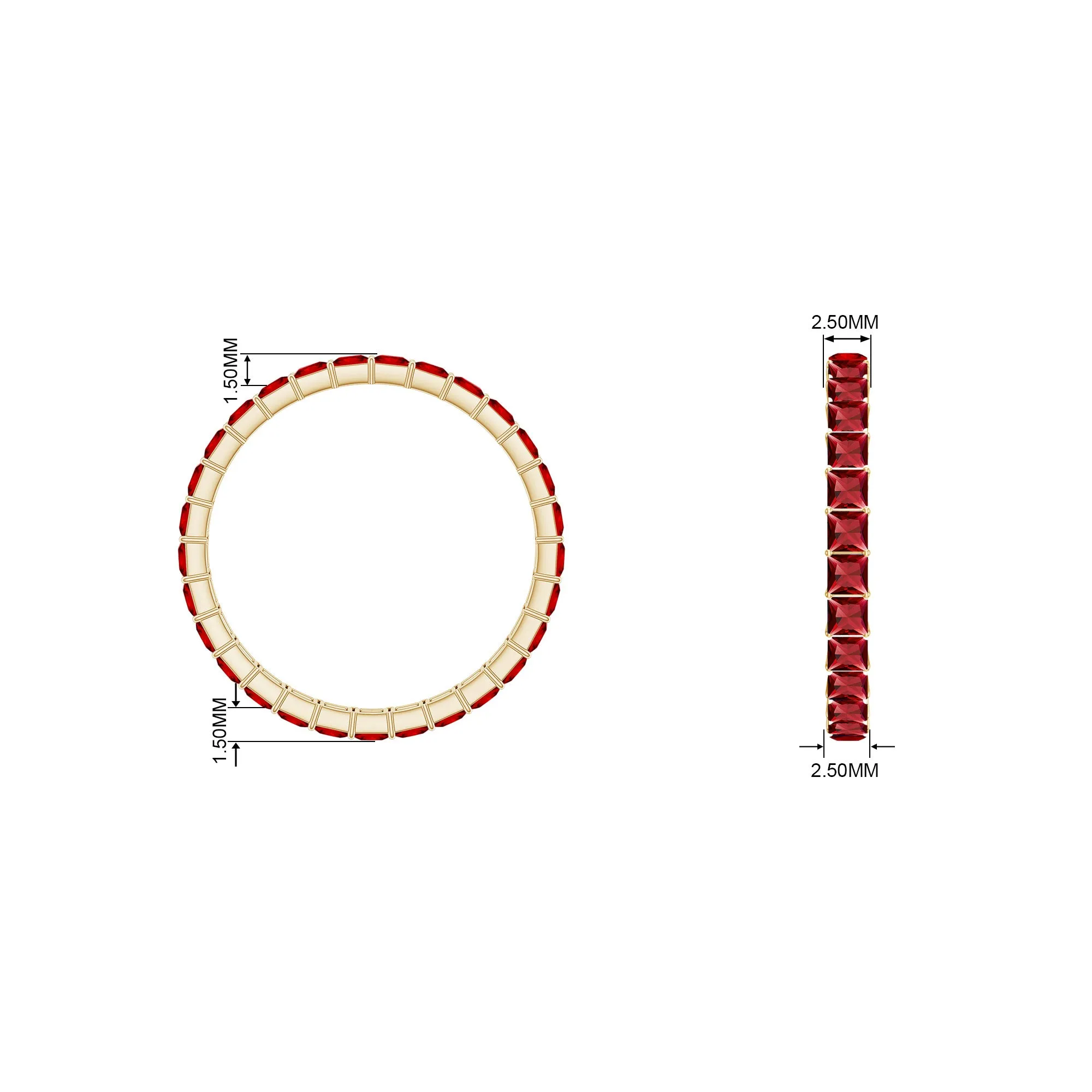 Princess Cut Created Ruby Stackable Eternity Band Ring in Gold