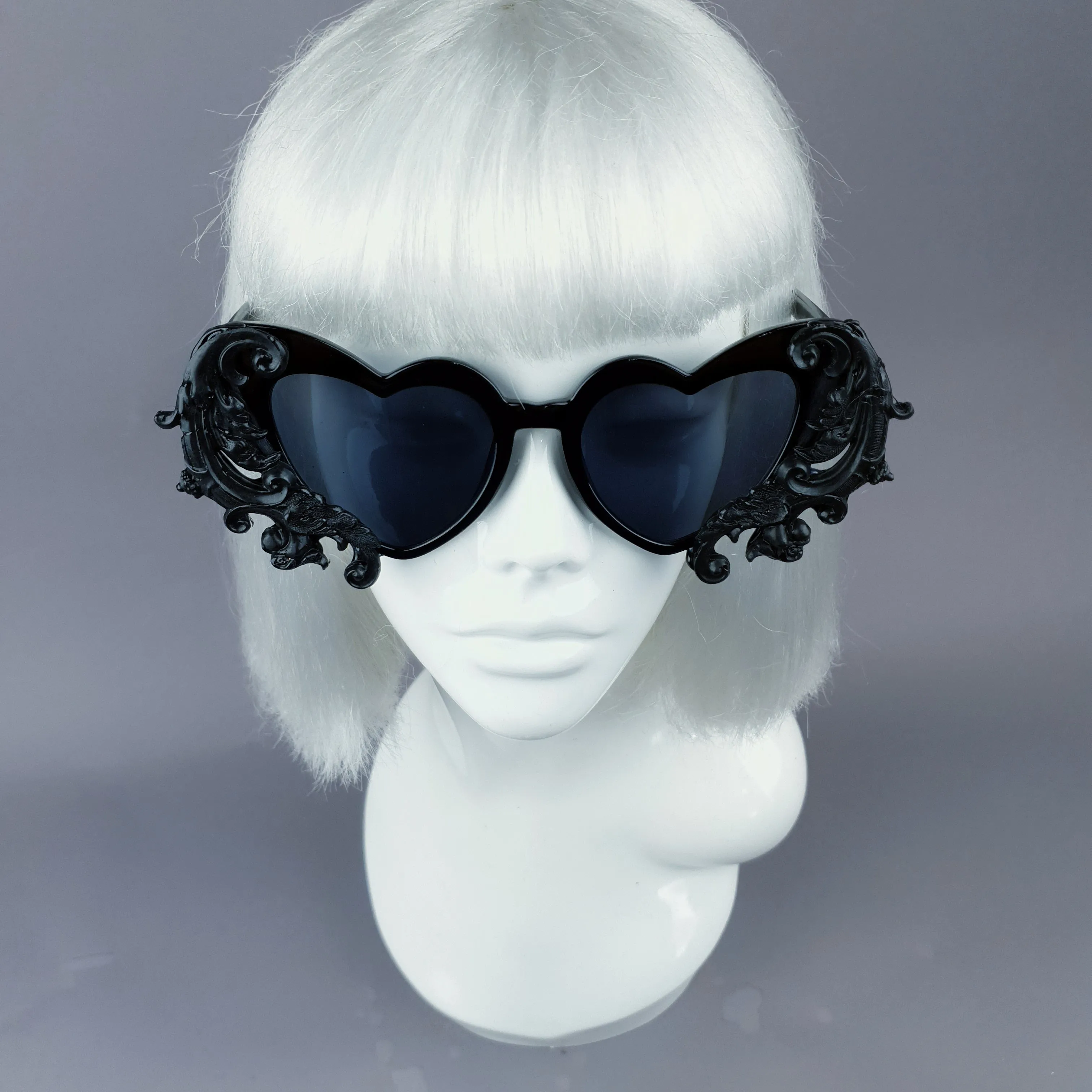 "Beloved" Black Filigree Heart Shaped Sunglasses