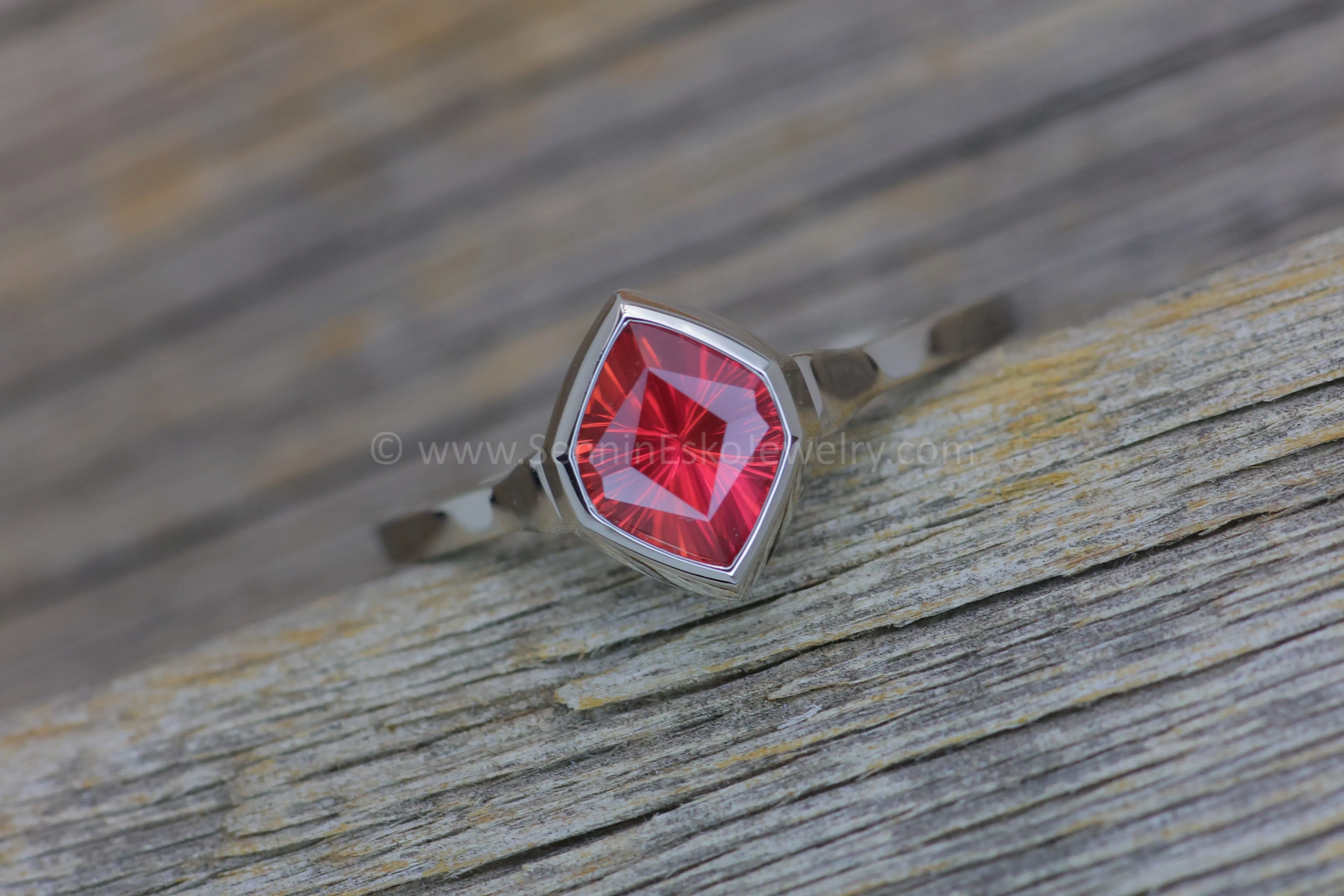 READY TO SHIP 0.82 Carat Ruby Platinum Bezel Ring - Size 6.5