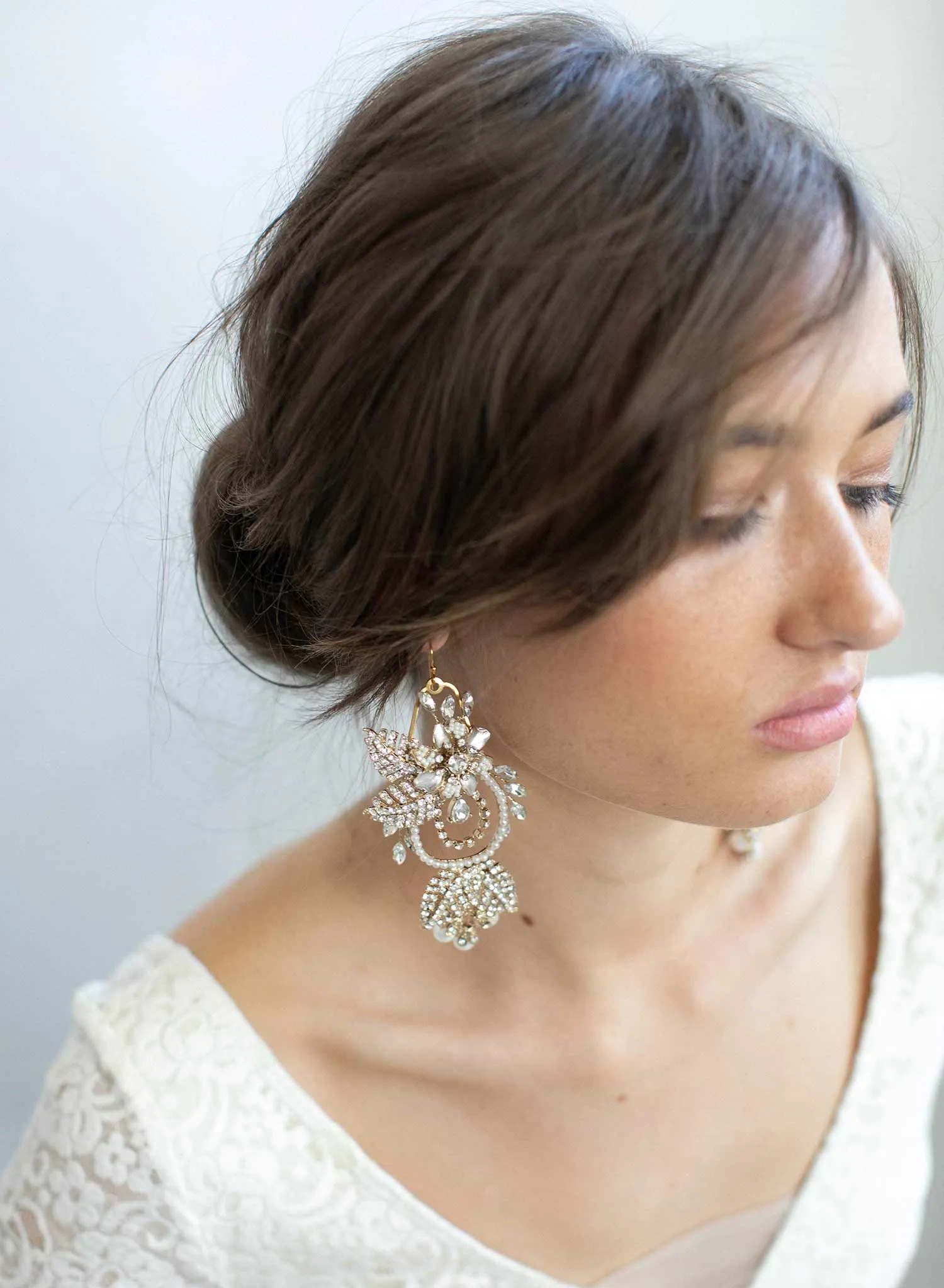 Regal gold flower and leaf chandelier earrings- Style #910