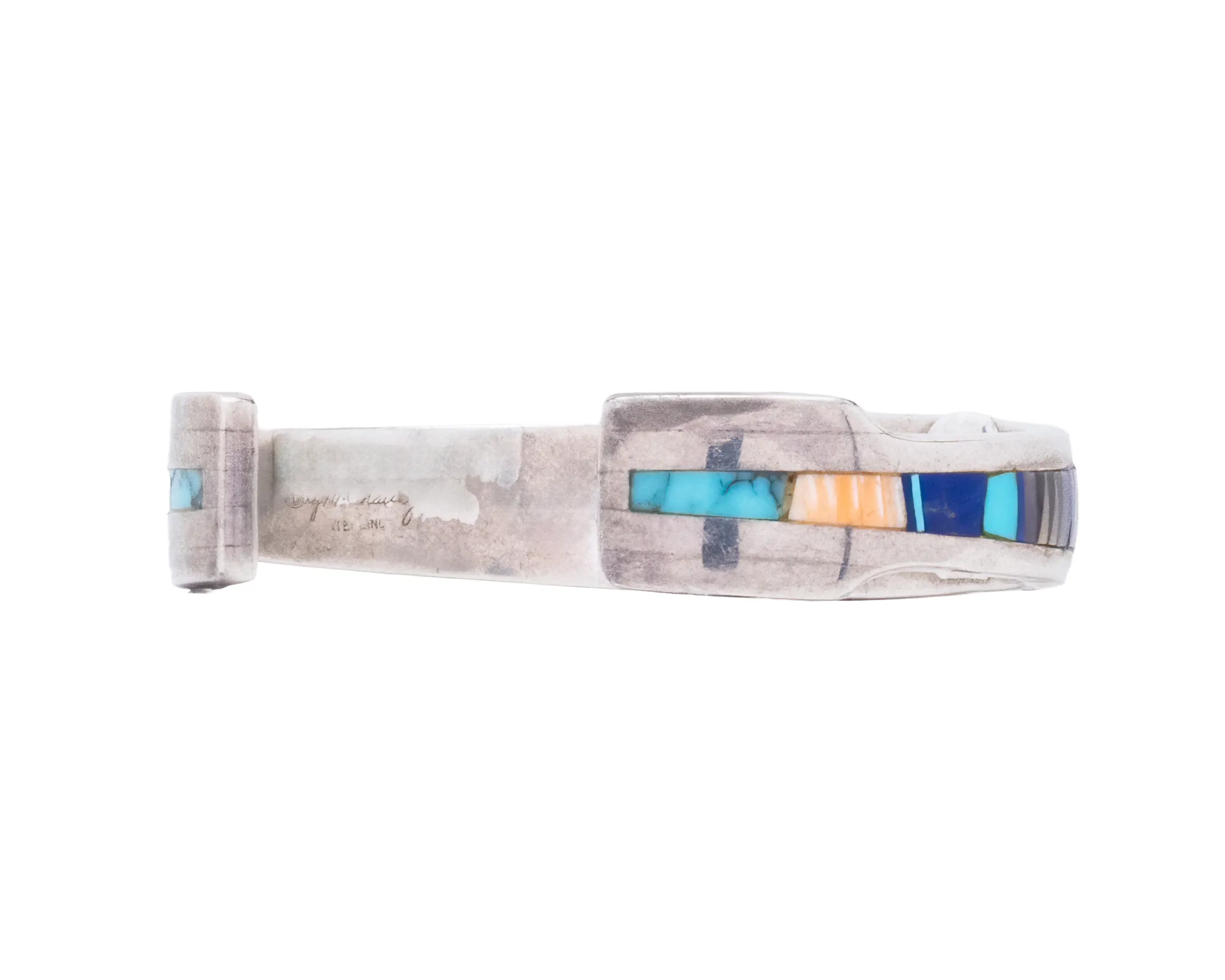 Sleeping Beauty Turquoise, Spiderweb Kingman Turquoise, Spiny Oyster Shell, Lapis, Mother of Pearl, & Jett Old Pawn Bracelet | Larry M. Chavez