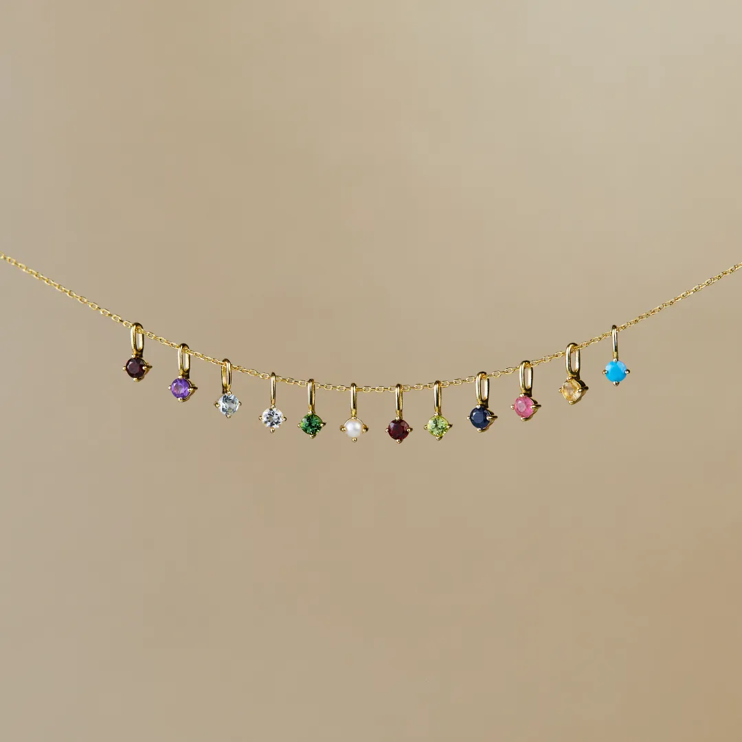 Solid White Gold Small Birthstone Pendant Necklace