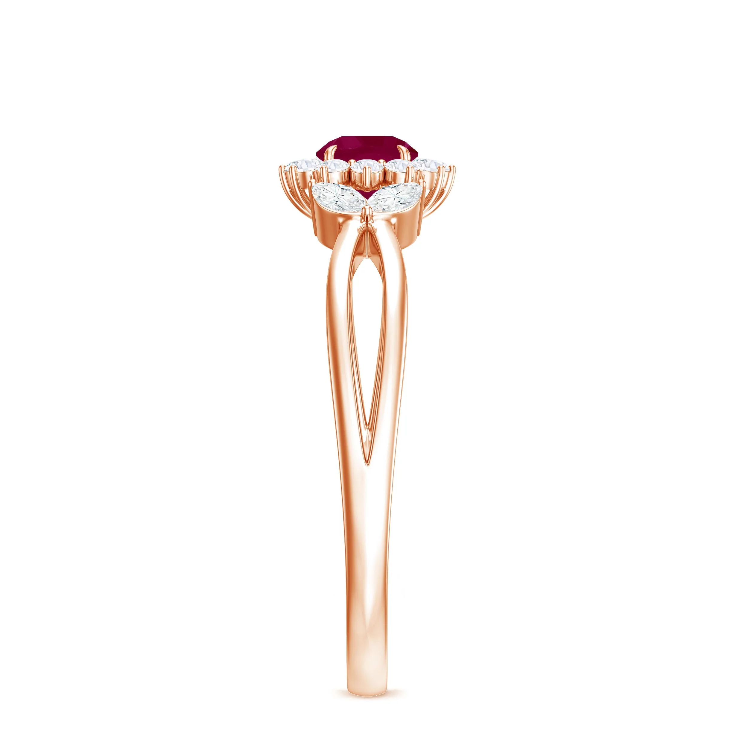 Split Shank Ruby Flower Engagement Ring with Diamond