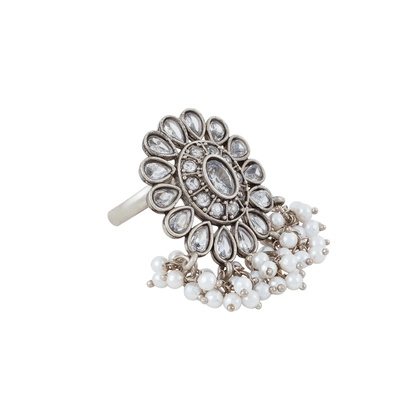 Teejh Gowri Silver Oxidised White Ring