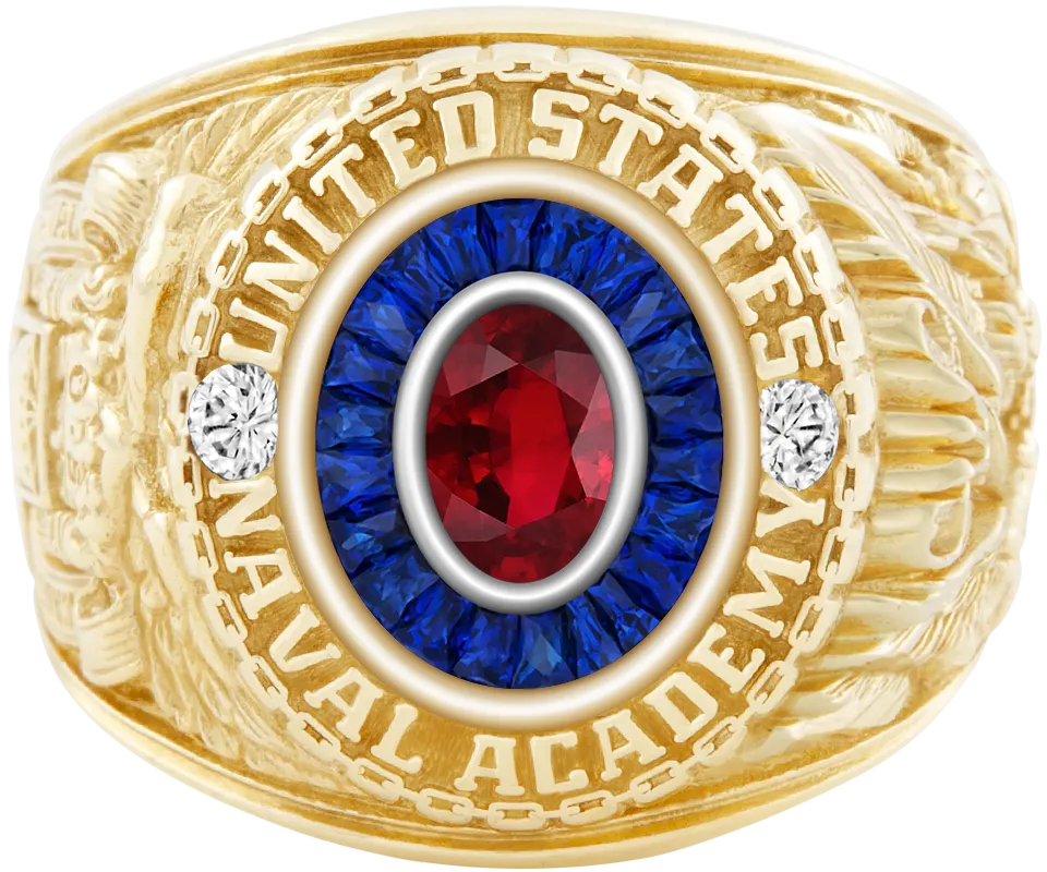 USNA Class Ring Mod™ with Ruby Centerpiece and Diamond Dividers