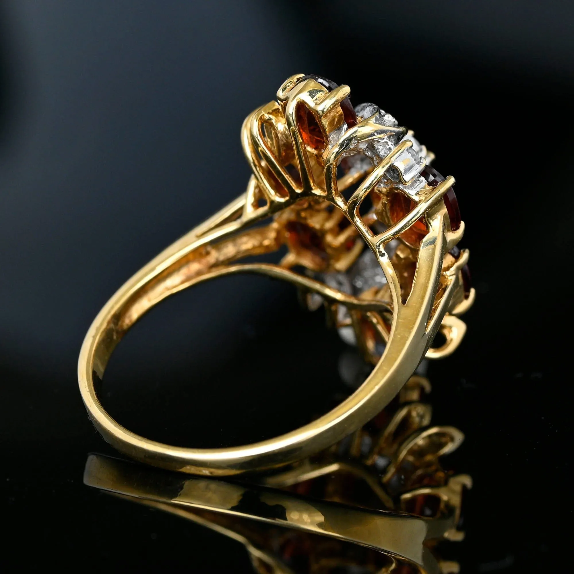 Vintage Gold Diamond Garnet Cluster Cocktail Ring
