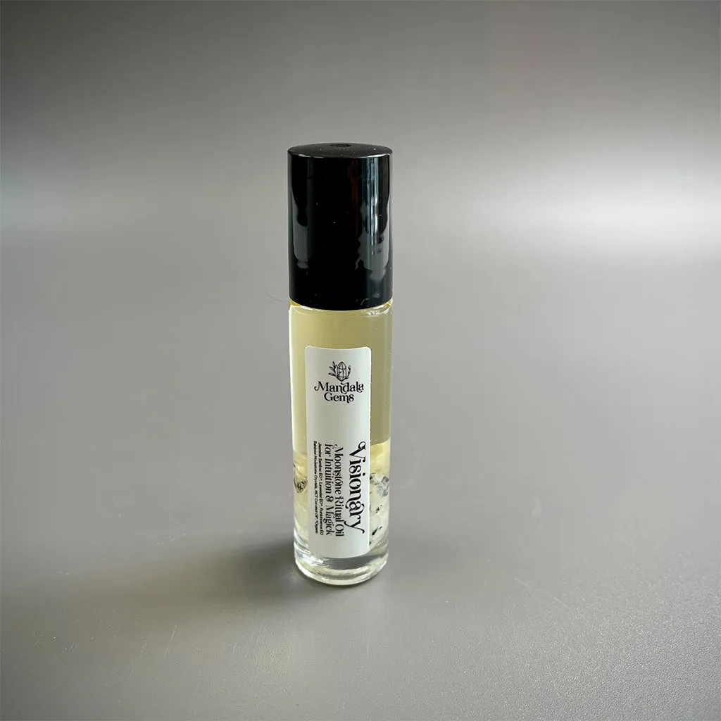 VISIONARY JASMINE Perfume Oil Roller with Rainbow MOONSTONE crystals